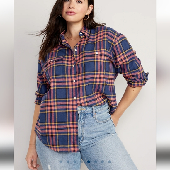 NWT Navy Plaid Button Down Shirt Size L - Picture 5 of 6